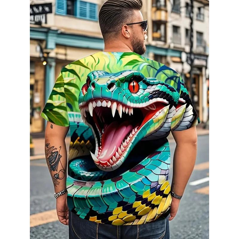 New 3D Printing Snake Graphic T Shirts For Men Summer Short Sleeve Round Neck Casual Tee Tops Mens Hip Hop T-Shirt Streetwear