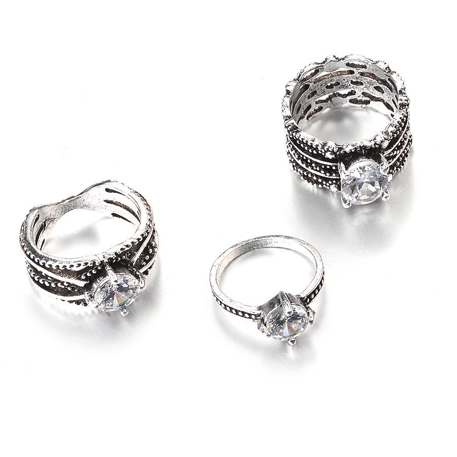 Vintage Rhinestone Crystal Zirconia Ring Trio Set