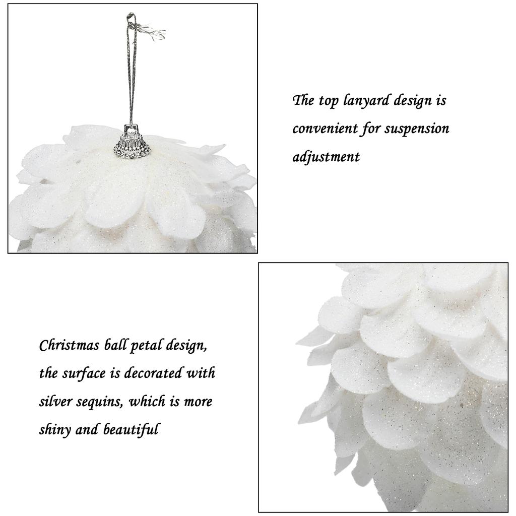 White Glitter Foam Balls Hanging Flower Petal Ball Ornaments for Xmas Tree Decoration
