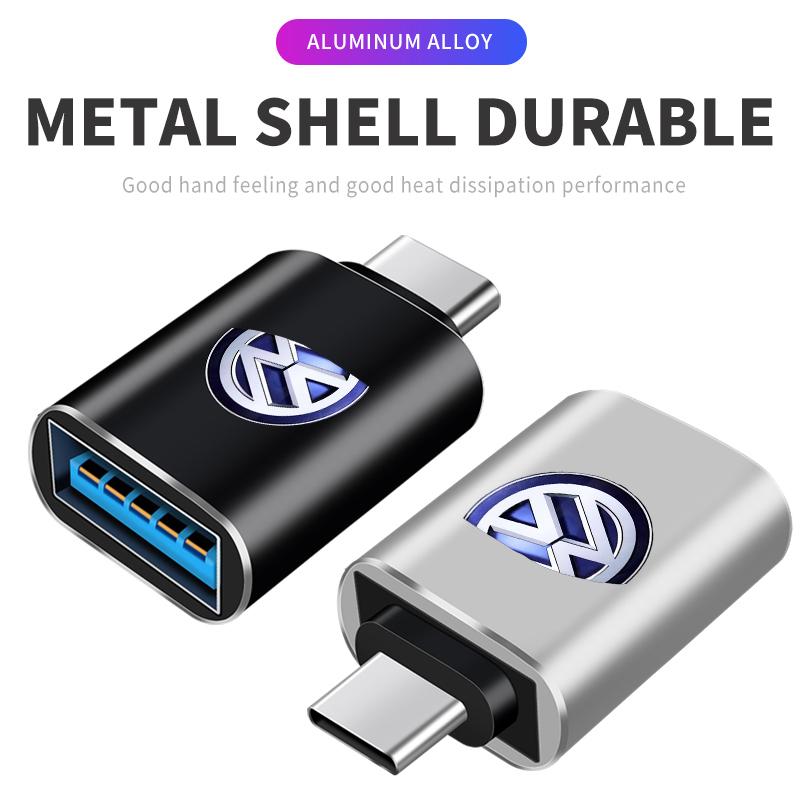 Nouveau Style de Voiture Type-C vers USB Interface Mini Convertisseur Adaptateur de Chargement logo Pour Volkswagen VW R Line Golf MK4 MK5 MK6 MK7