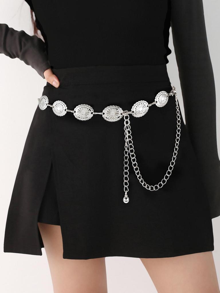 Retro Geometric Ethnic-Style Metal Waist Chain for Women