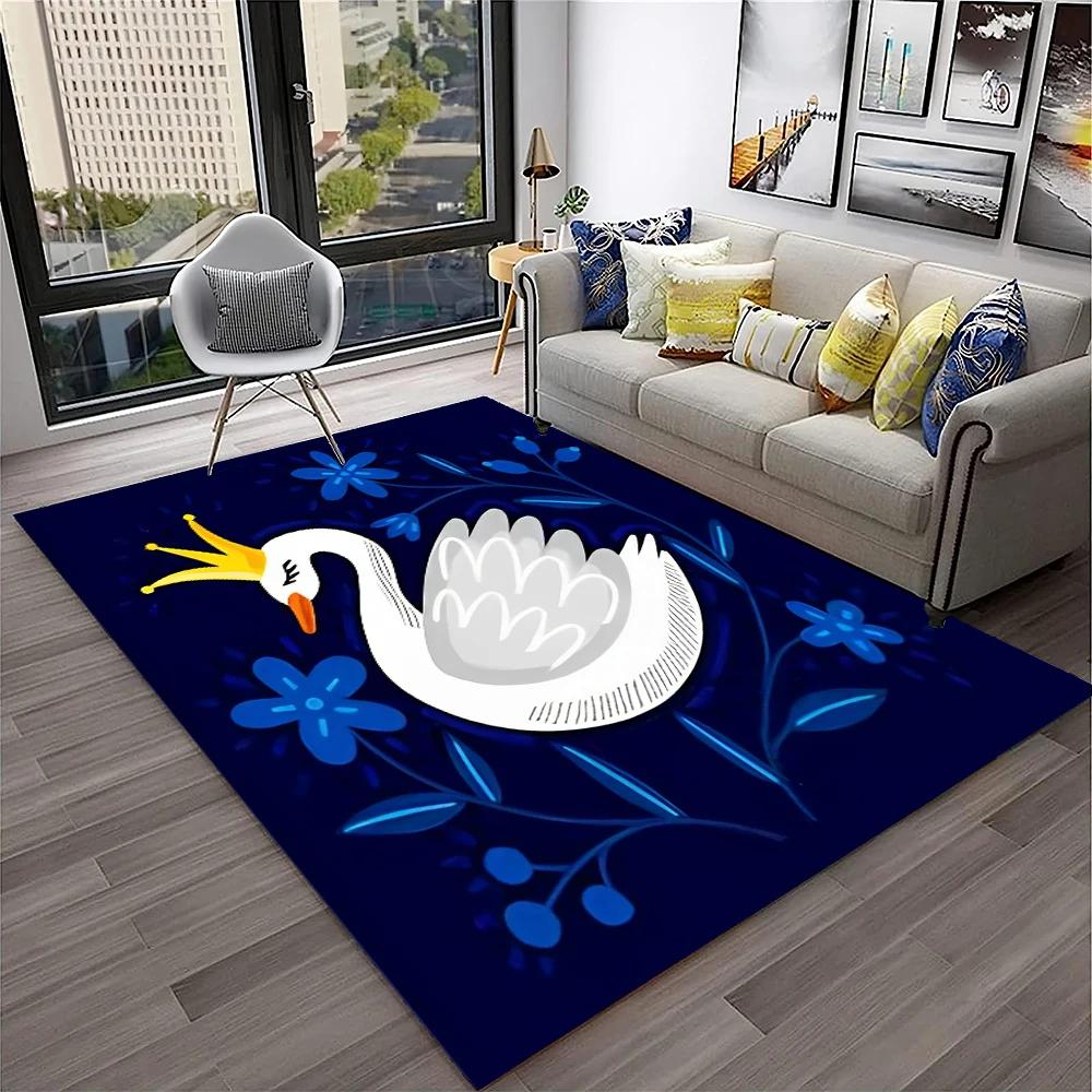 Cute Swan Princess Cartoon Cygnus Carpet Rug for Home Living Room Bedroom Sofa Doormat Decor, Kids Area Rug Non-slip Floor Mat