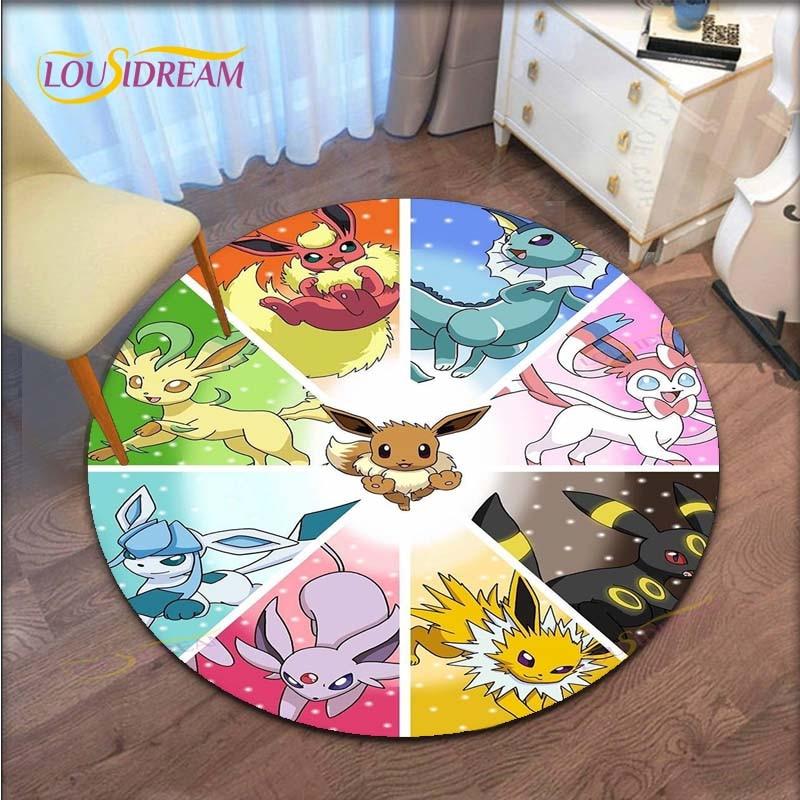 Cartoon Pokemon Runder Teppich für Wohnzimmer Teppich Bodenteppich Badematte Schlafzimmerteppich für Kinderzimmer Fußmatte