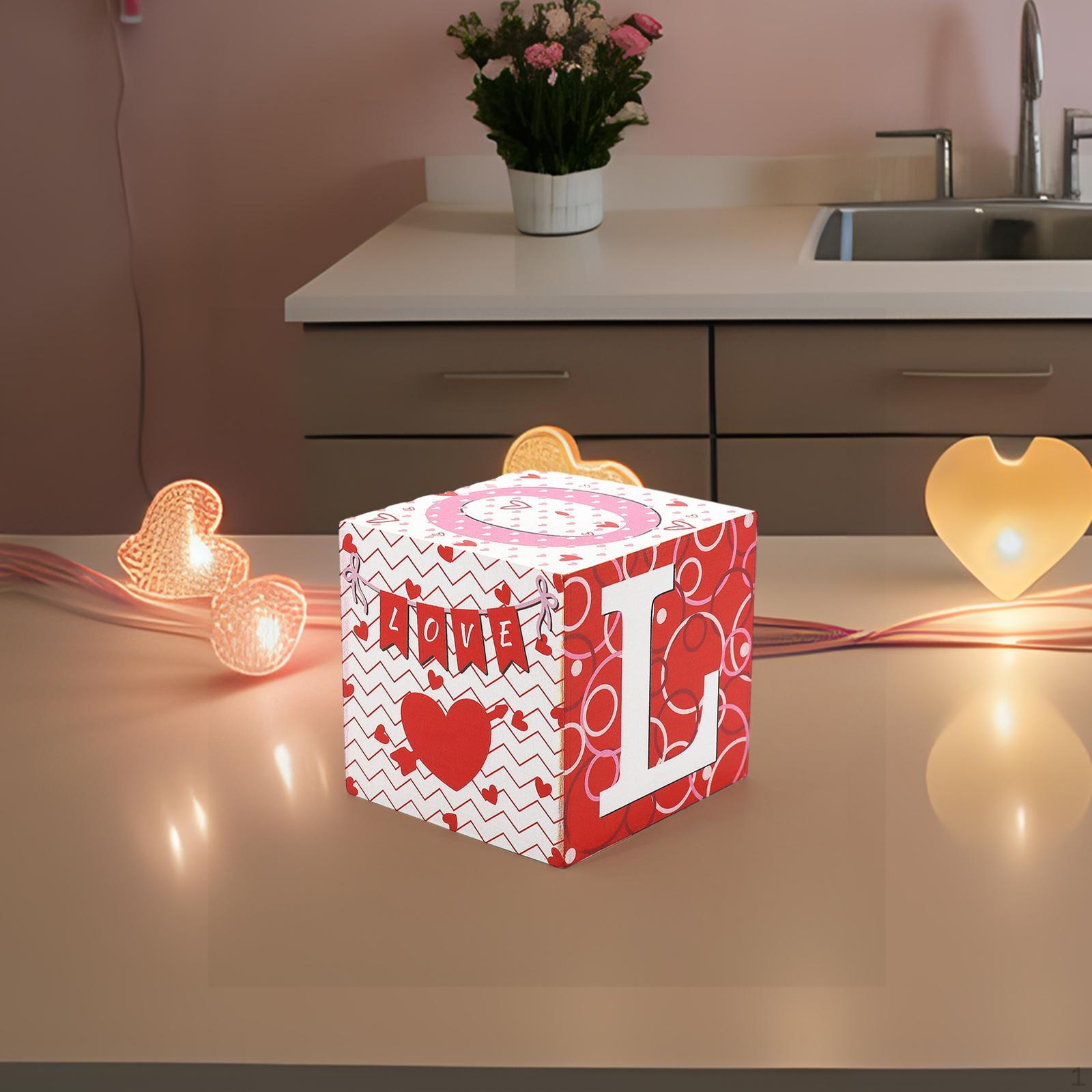 

Valentines Day Heart Wood Sign Wooden Love Block Signs Rustic for Office Anniversary