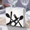 Black Cutlery Table Napkin Holder Standing Metal Fork Spoon Cutter Tissue Stand Home Kitchen Dining Table Flatware Paper Towel Dispenser Organizer