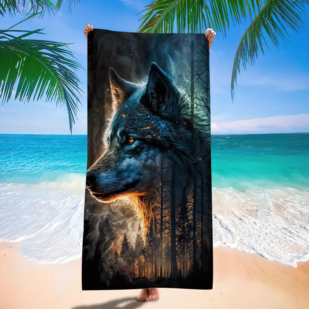 Wolf Beach Towel Class A European And American Microfiber Bath Towel Adult Men And Women Summer Printed Towel