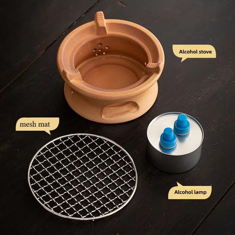 

Набор глиняного чайника ручной работы в японском стиле - Быстронагревающаяся спиртовая горелка, Набор для чая Гунфу, безопасный для плиты, с чайником и культурным подарком