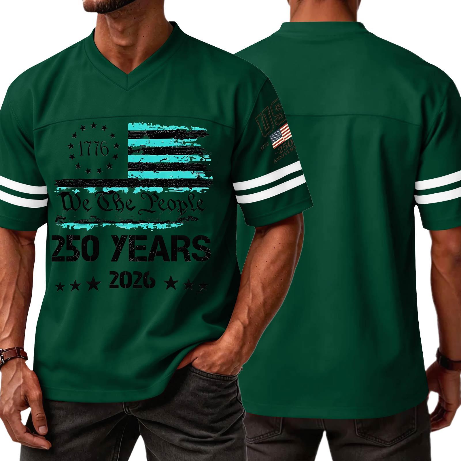 

Men’s Casual V Neck Short Sleeve Jersey Style T Shirt with 250 Years Independence Day Print Athletic Fit Comfortable Top XXXL