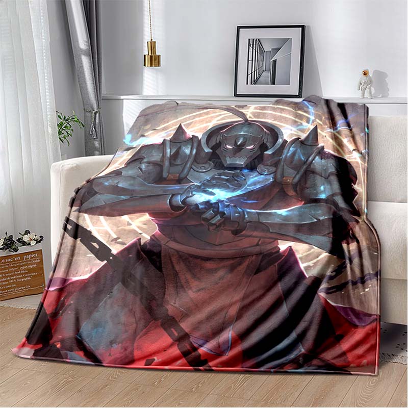 Fullmetal Alchemist Anime Throw Blanket, Edward & Alphonse Fire Print Soft Flannel Blanket, Sofa Bed Home Decor for Anime Lovers