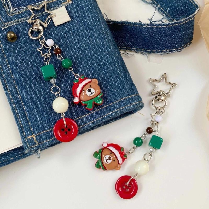 Handmade Beaded Phone Chain Camera Bag Charm Christmas Themed Pendant Keychain Stylish Women Backpack Decoration