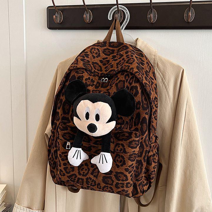 

2024 Trendy Cartoon Mickey & Leopard Print Commuter Backpack for Couples