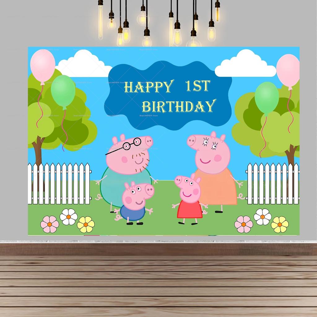 Happy Birthday Peppa Pig Photo Backgrounds, Perfect For Kids' Parties, Family Gatherings, And Birthday Celebration Banners.