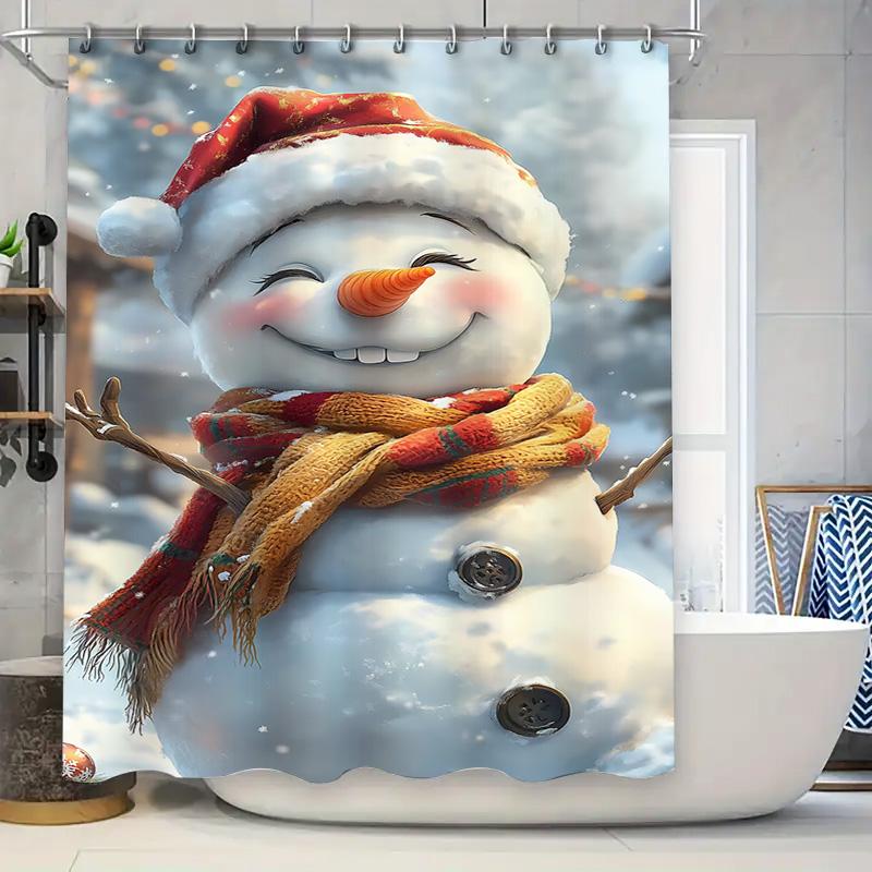 Tuniu Charming Snowman Shower Curtain Winter Holiday Decor Festive Bathroom Set Cute Funny Xmas Backdrop