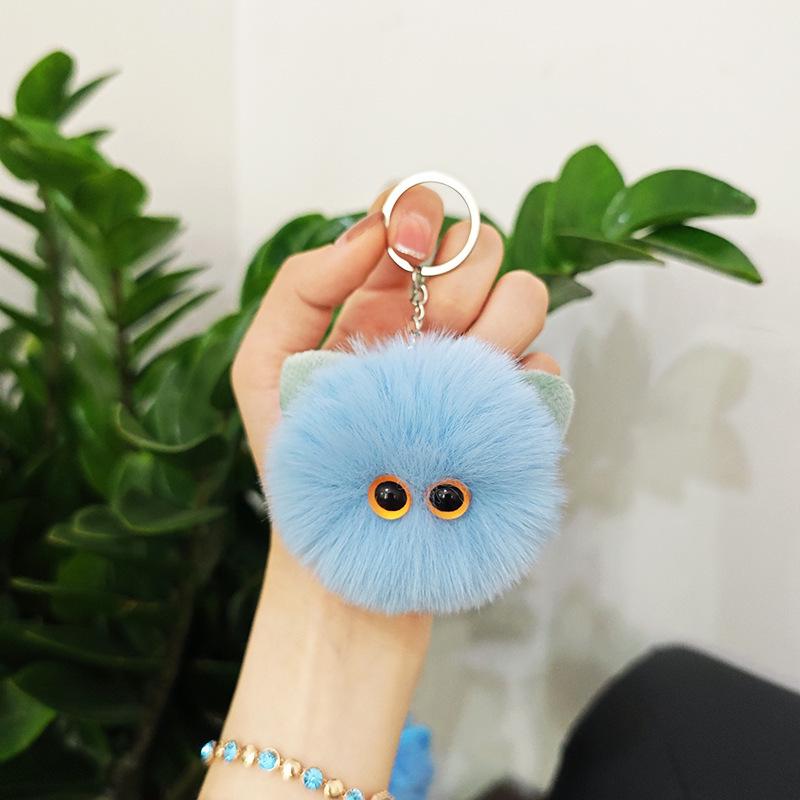 Rex Rabbit Fur Bow Cat Pendant Keychain Kitten Ornament