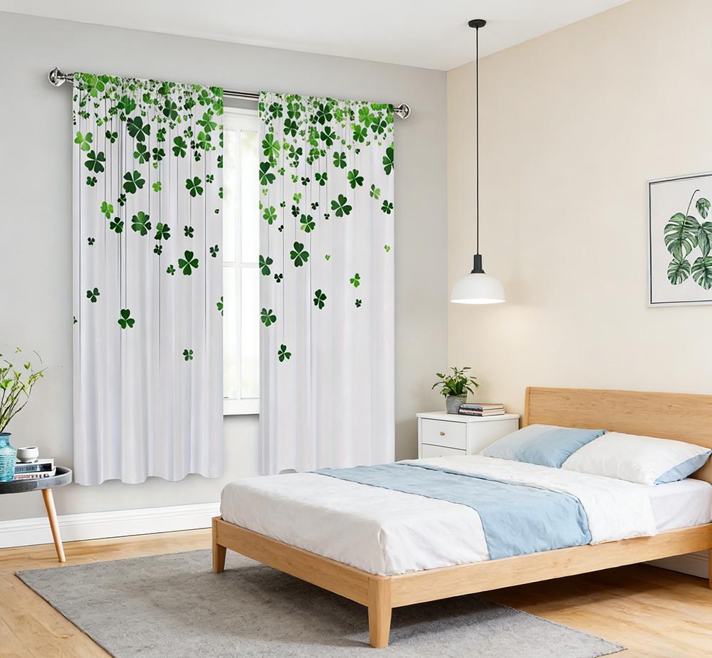 Digital Printed Curtains with Four Leaf Clover Design, Stylish Window Drapes for Living Room Bedroom Home Decoration