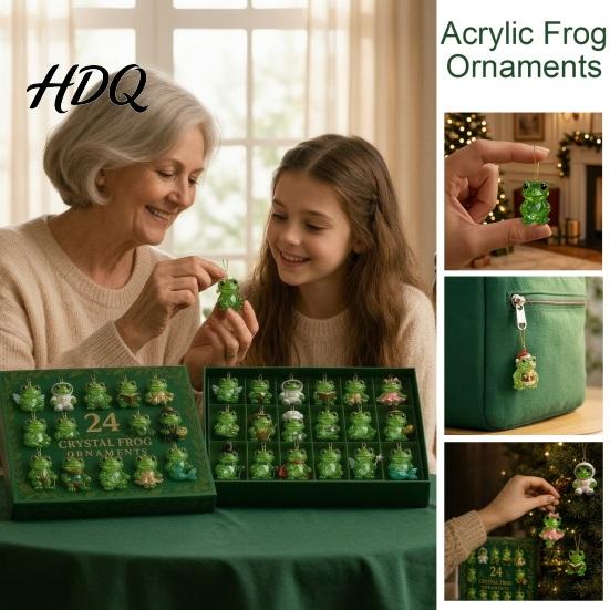 Kids Holiday Countdown Frog Advent Calendar 24 Day Box with Acrylic Ornament Christmas Tree Hanging Decor Pendants Festive Decor Collectible