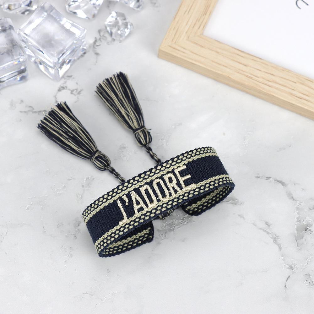 J'adore Bracelet: Embroidered Letter Tassel Wristband for Women & Couples