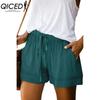 QICED Women's Casual Loose Elastic Waist Plus Size Shorts with Pockets Trousers