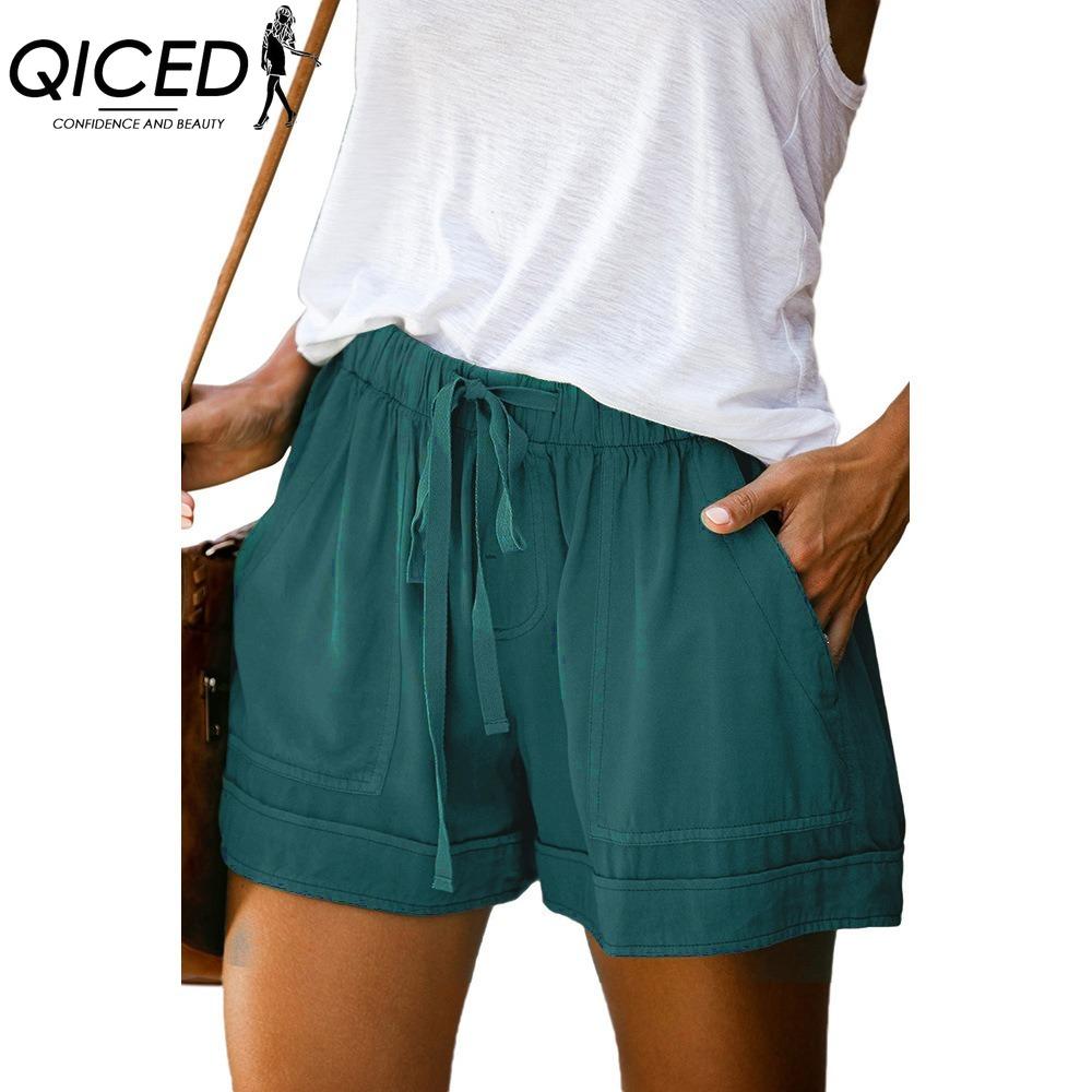 QICED Women's Casual Loose Elastic Waist Plus Size Shorts with Pockets Trousers