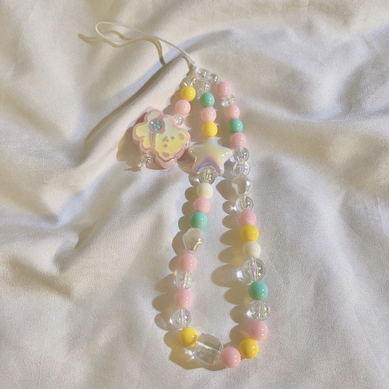 Bracelet de perles d'amour pour femmes, petit nœud en cristal frais, fleurs, amour, chaîne de téléphone portable, anti-chute, accessoires de coque de téléphone portable, DIY