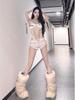 Spicy V-neck Lace Patchwork Slimming Bodysuit with Chest Pads