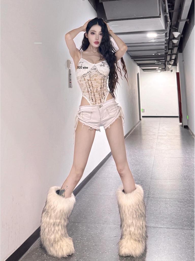 Spicy V-neck Lace Patchwork Slimming Bodysuit with Chest Pads