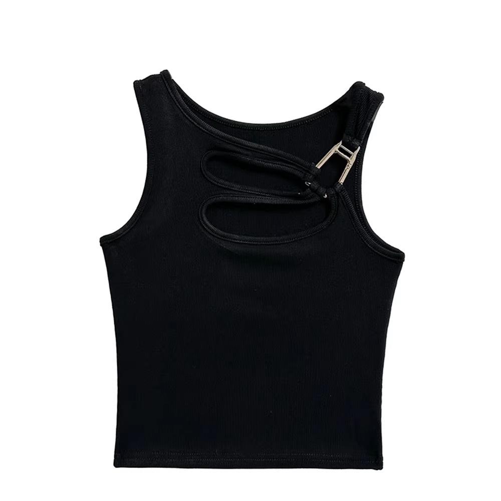 Summer Short Small Suspender Vest Women's Fashion Chic Design Sense Pure Desire Wind Hollow Sexy Sleeveless Inner Top