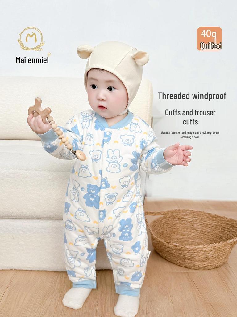 Maienmier Quilted Baby Jumpsuit - 40g Warm Cotton Romper for Autumn & Winter