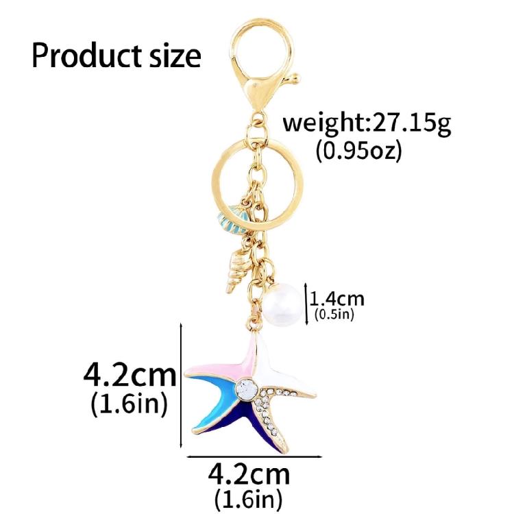 Sparkling Starfish Key Ring Zinc Metal Craftsmanship with Seashells Charm Keychain Pendant Beach Vacation Accessory
