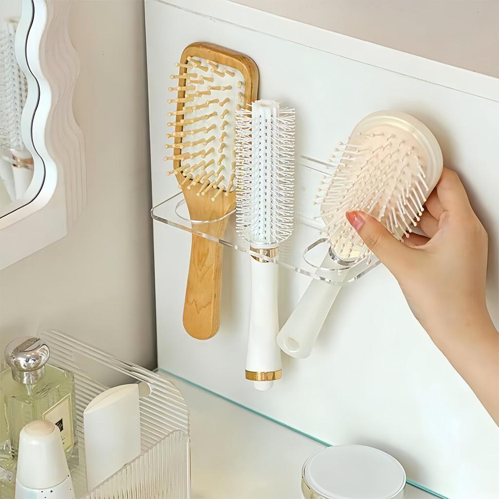 3-hole Acrylic Transparent Storage Rack for Comb Storage Without Drilling Holes. Wall-mounted Hairbrush Rack for Storage