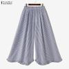 ZANZEA Women Casual Elastic Waist Loose Stripe Print Wide Leg Pants
