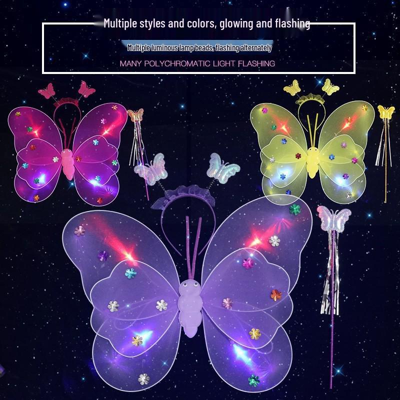 Girls' Luminous Butterfly Wings & Light-Up Fairy Wand Dress-Up Set