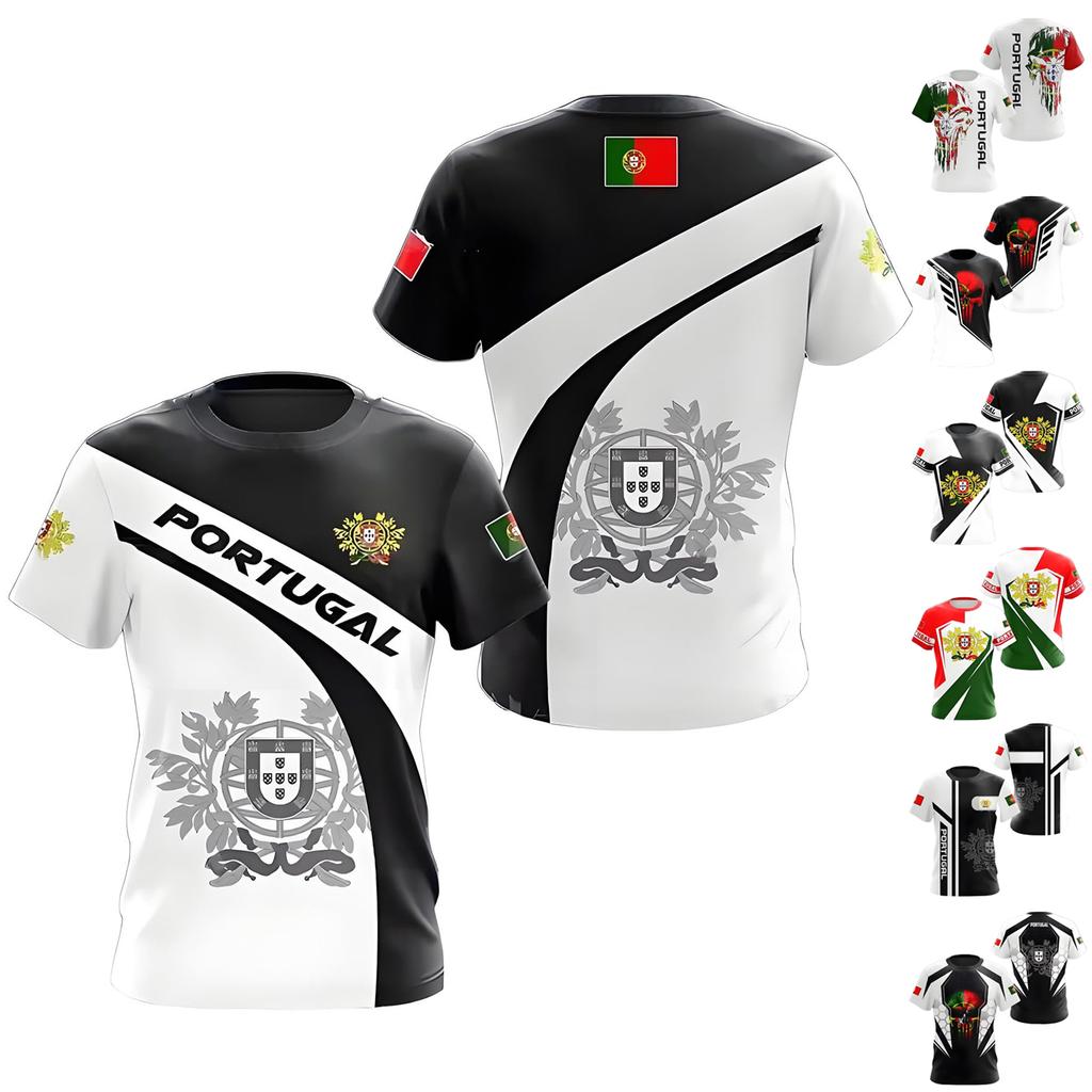 Men's Portugal Football Fan Short Sleeve T-Shirt Crew Neck Soccer Jersey World Cup Supporter Apparel Lightweight Breathable