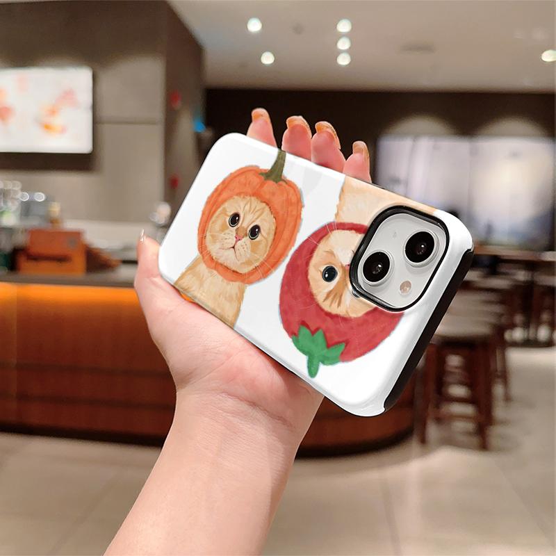 Elegant Watercolor Fruity Orange Pumpkin Cat Graphic Art Film Aesthetic Protective Shockproof Bumper Case Cover For iPhone 14 15 16 Pro Max Plus
