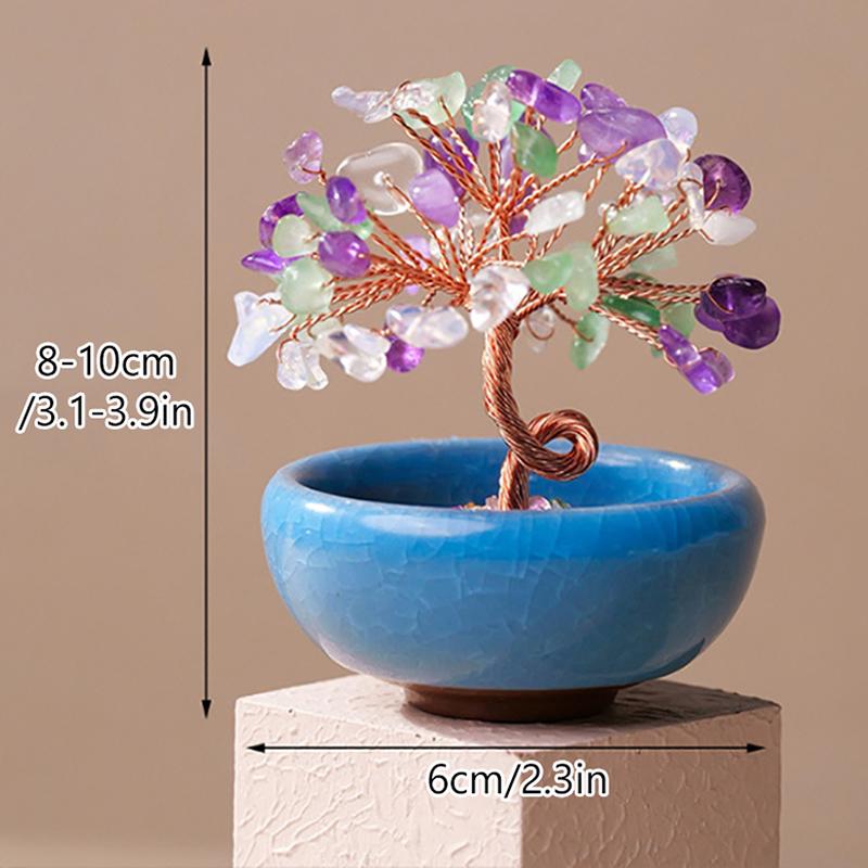 Colorful  Stone Wealth Tree Colorful Tea Bowl Base Home Desk Living Room  Decoration