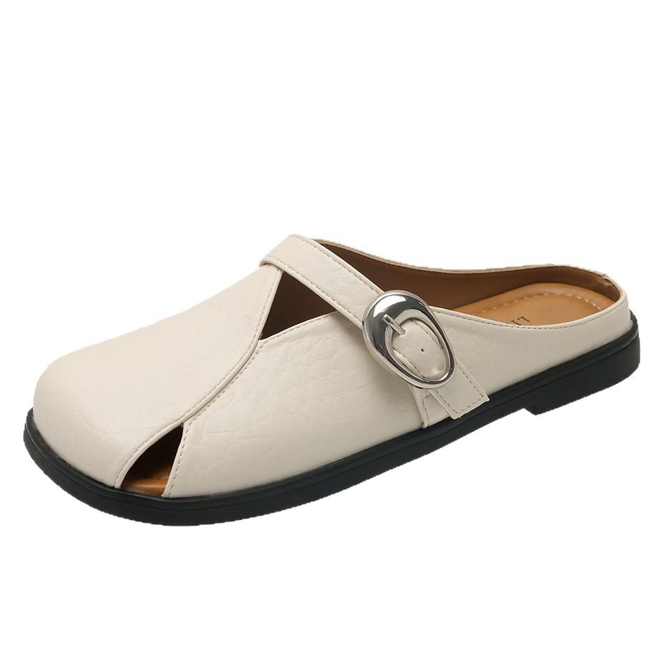 French Bag Head Half Slippers Women's Outer Wear 2025 Summer New Flat-bottomed Cool Slippers Lazy One Pedal Mueller Shoes