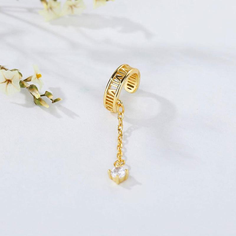 Roman Numeral Hollow Ear Clip Tassel Temperament Without Piercing Gospel Earrings New Style for Women