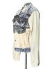 Damen Retro Slim-Fit Rissige Jeansjacke mit Visuellem Print