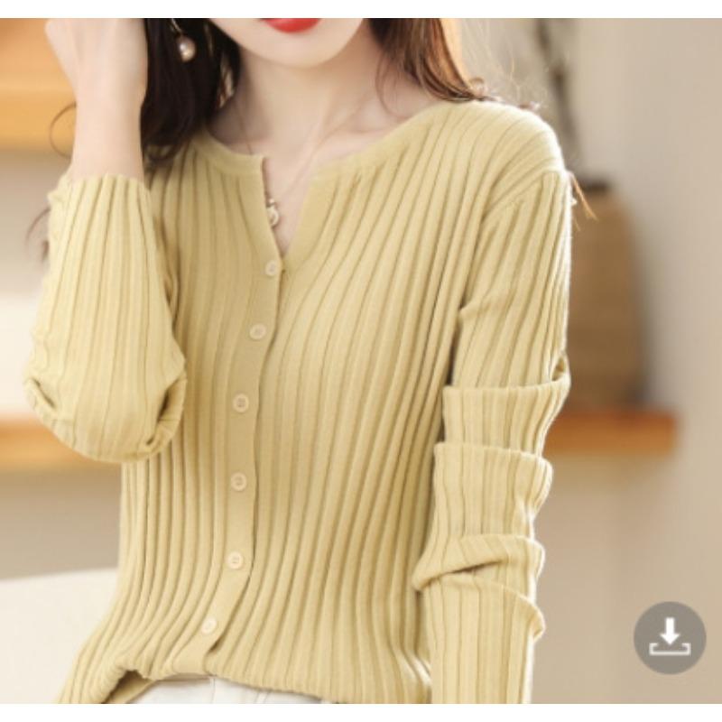 

Вязаный кардиган с полосками, приталенный, верхняя одежда, повседневная куртка, осенний новый свитер, женская кофта с длинными рукавами one size fits all светло-желтого