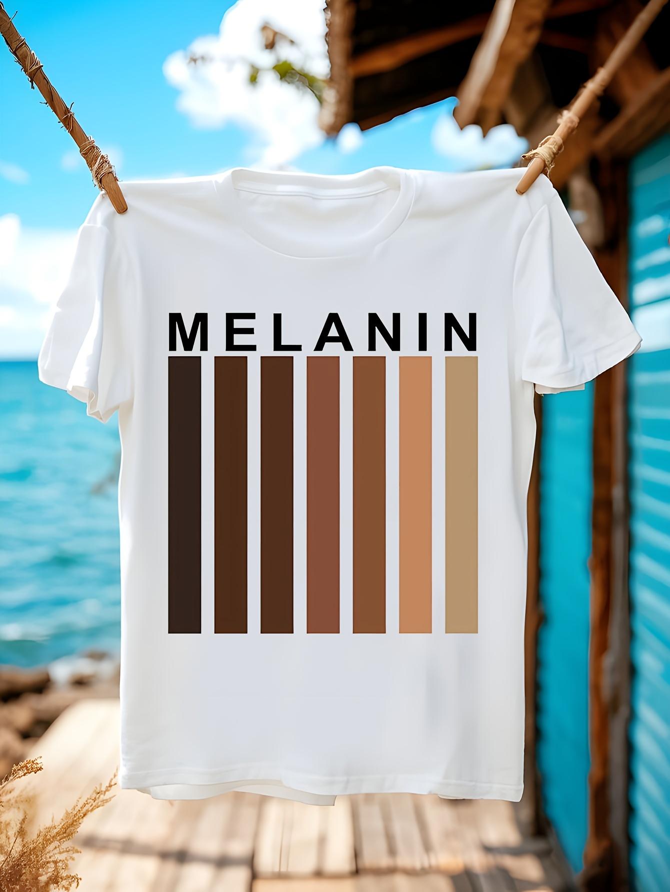 Melanin Tshirt - Bold MELANIN Text Light Beige Bars Graph... S
