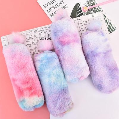 Korean Creative Gradient Plush Pencil Case - Cute Octagonal Bag for Girls