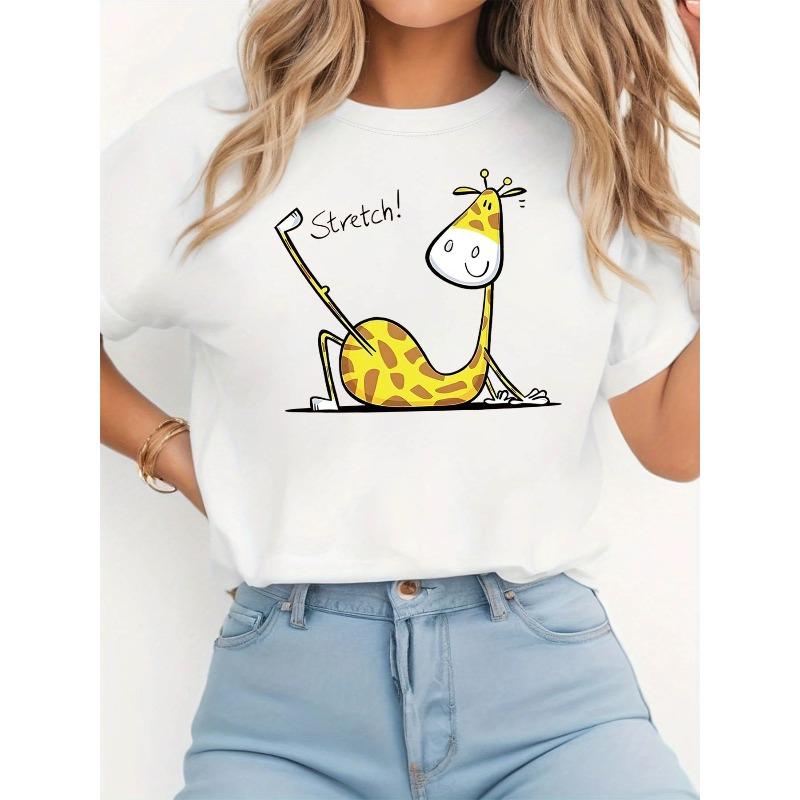 Милая забавная женская футболка | Смешной принт с жирафом, интересный дизайн со слоганом, повседневный расслабленный стиль, повседневный удобный топ | Идеально для весны/лета S белый
