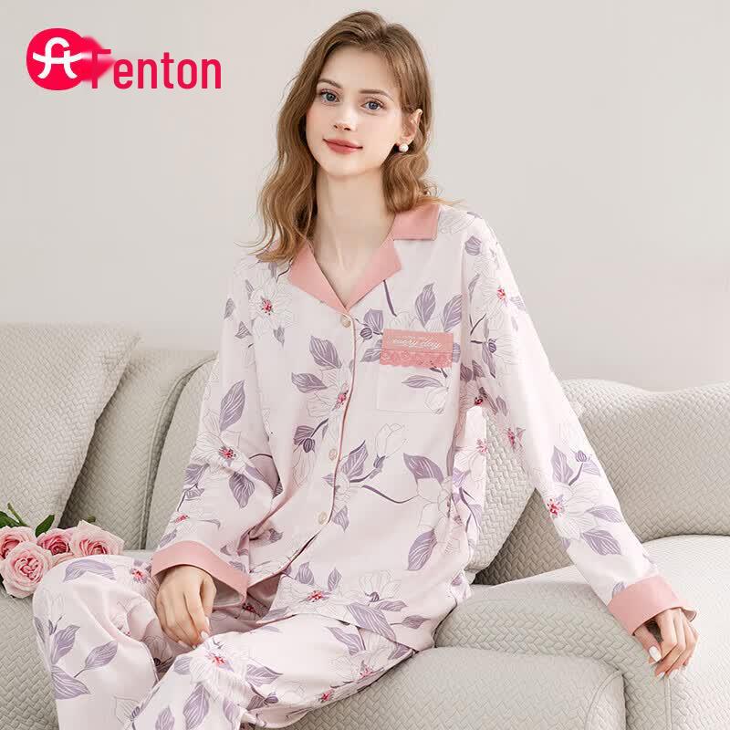 Fenteng Women s Floral Pure Cotton Lounge Pajama Set S