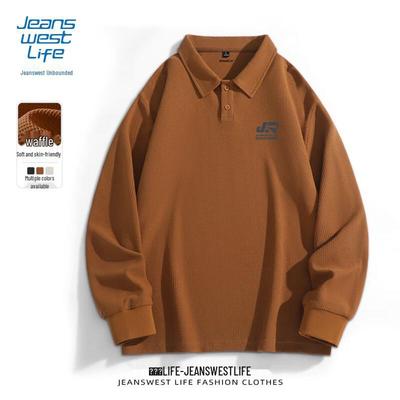 Jeanswest Life Men's Waffle Knit Long Sleeve Polo Shirt