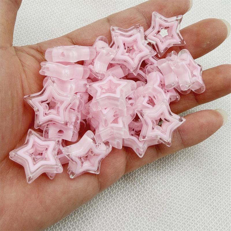 10PCS 21mm Transparent Hollow Out Pentagram Vertical Hole Bead Acrylic Straight Hole  Bead DIY Mobile Phone Chain Accessory