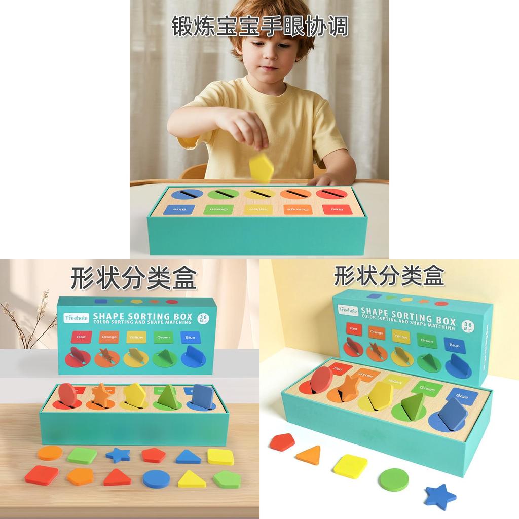 Wooden Montessori Shape Sorting Blocks With Color Recognition For Early Learning