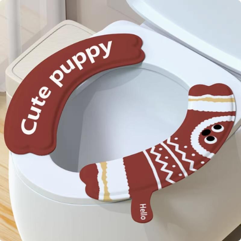 

Cartoon Non-Slip Toilet Seat Cover - Warm & Soft Bathroom Lid Pad, Easy-Clean for Kids & Home красный