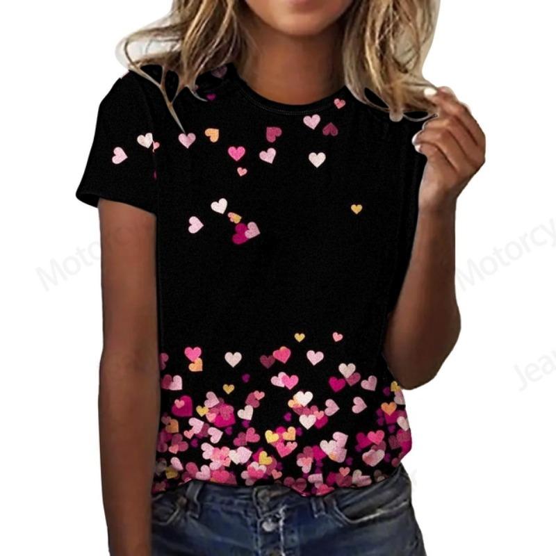 Summer Women T shirt 3d Love Heart Pattern Print T-shirt Women Fashion Crew Neck Short Sleeve Graphic Tshirt Lady Tops Tees New