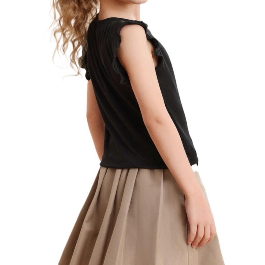 Girls Ruffle Sleeveless CuteKids Tops Loose Crewneck Pullover Casual Tees