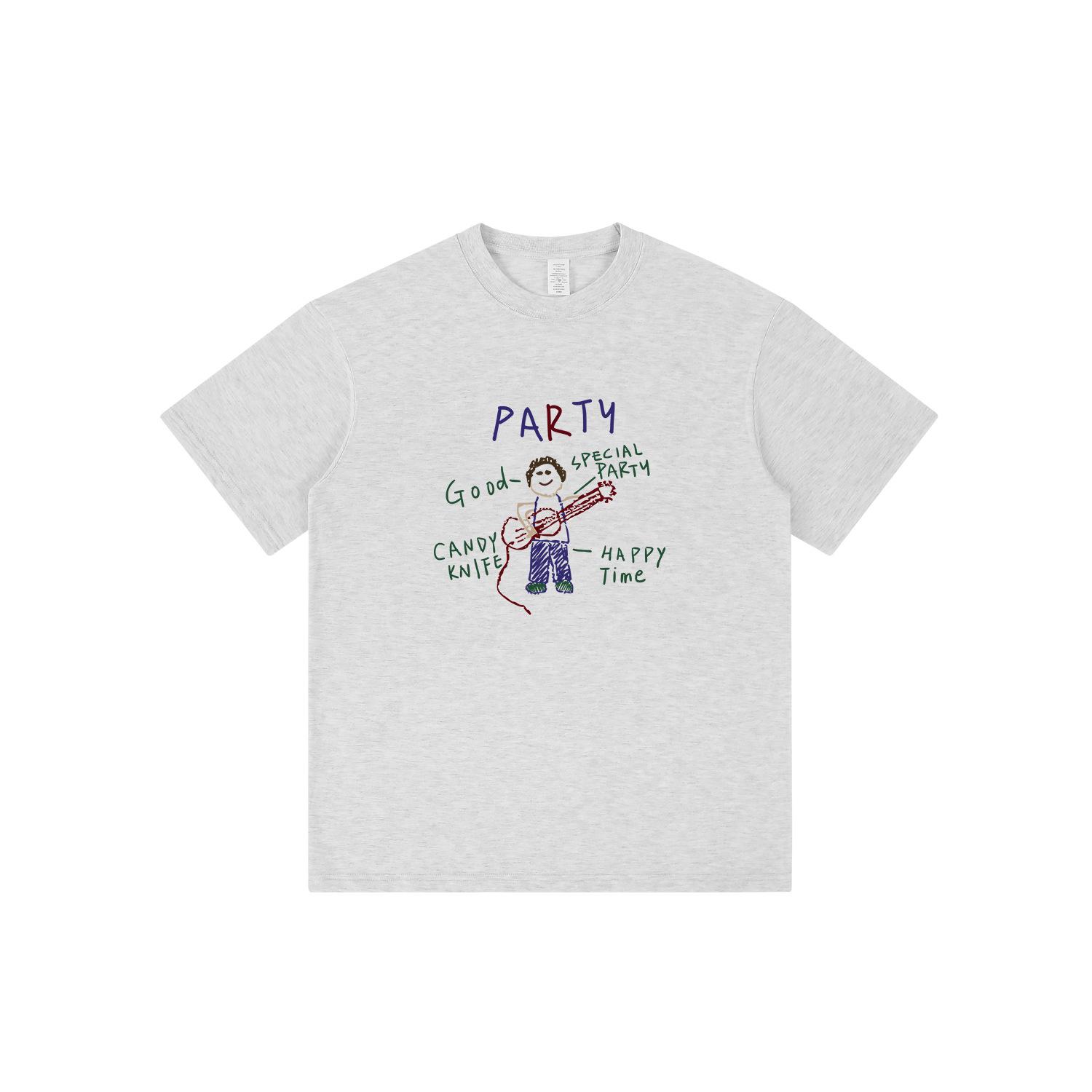 

Женская футболка в стиле ретро из хлопка с ручной росписью, с приспущенным плечом - Летний стиль с коротким рукавом S светло-серый